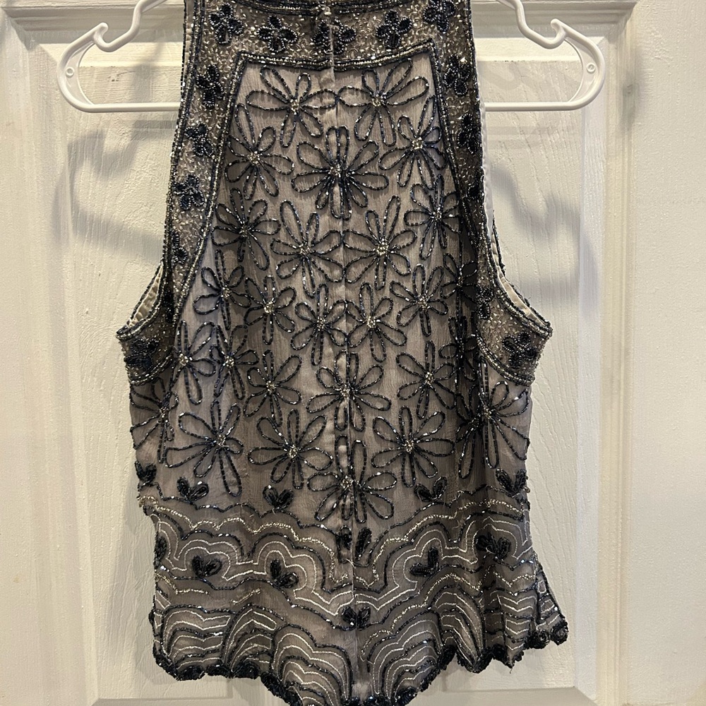 Papell Boutique Black and Silver Beaded Blouse M NWOT 🖤 - Picture 2 of 8